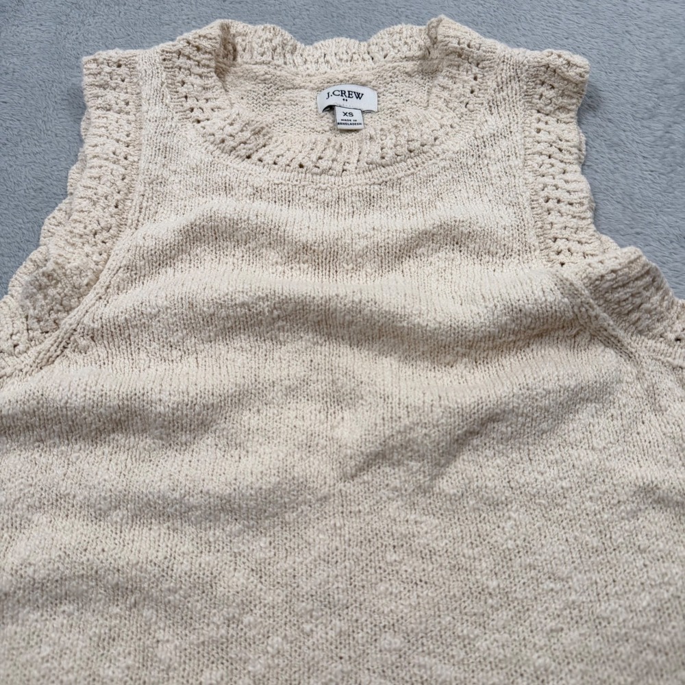 J.Crew Knit Sleeveless Shirt Women XS Ivory Beige Cotton Blend Sweater Shell Top - Picture 3 of 7